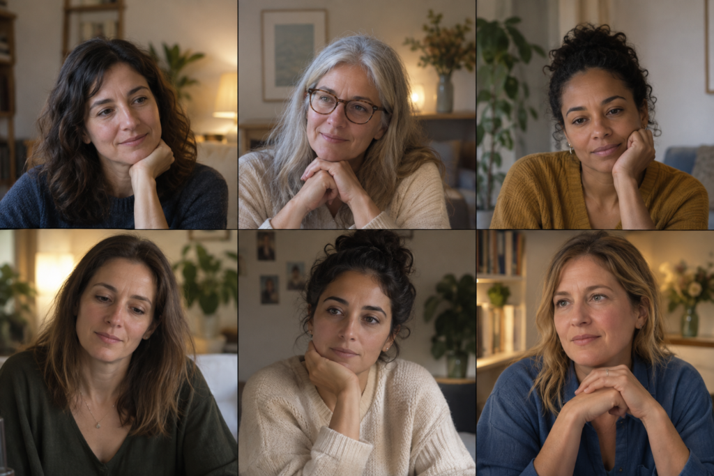 Mulheres em escuta atenta em um grupo online